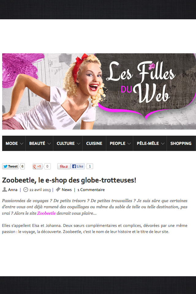 Article Zoobeetle - Les filles du web